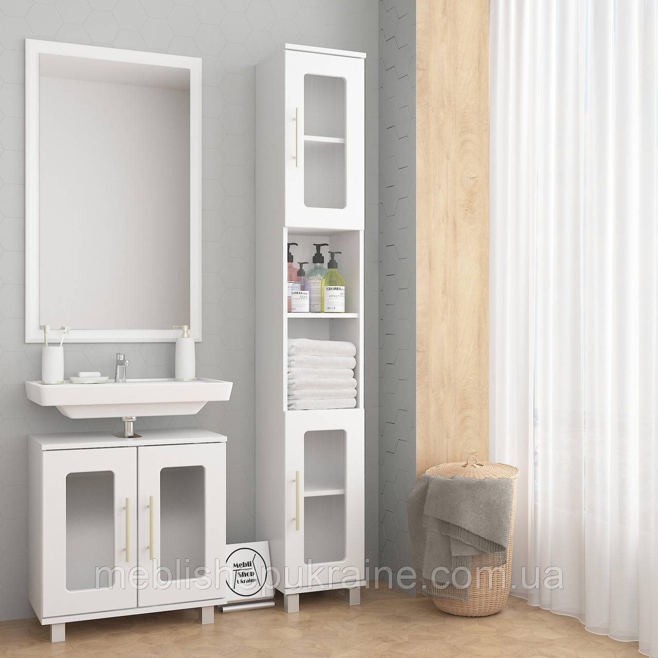 Пенал / Шафа з МДФ фасадом та матовим склом, фото 1