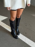 Чоботи жіночі шкіряні чорні на низькому ходу демісезонні, фото 4