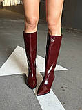 Чоботи жіночі шкіра наплак бордового кольору демісезонні, фото 2