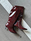 Чоботи жіночі шкіра наплак бордового кольору демісезонні, фото 9