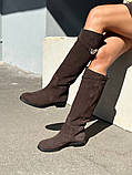 Чоботи жіночі замшеві шоколадні на низькому ходу зимові, фото 3
