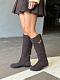 Чоботи жіночі замшеві шоколадні на низькому ходу зимові, фото 5
