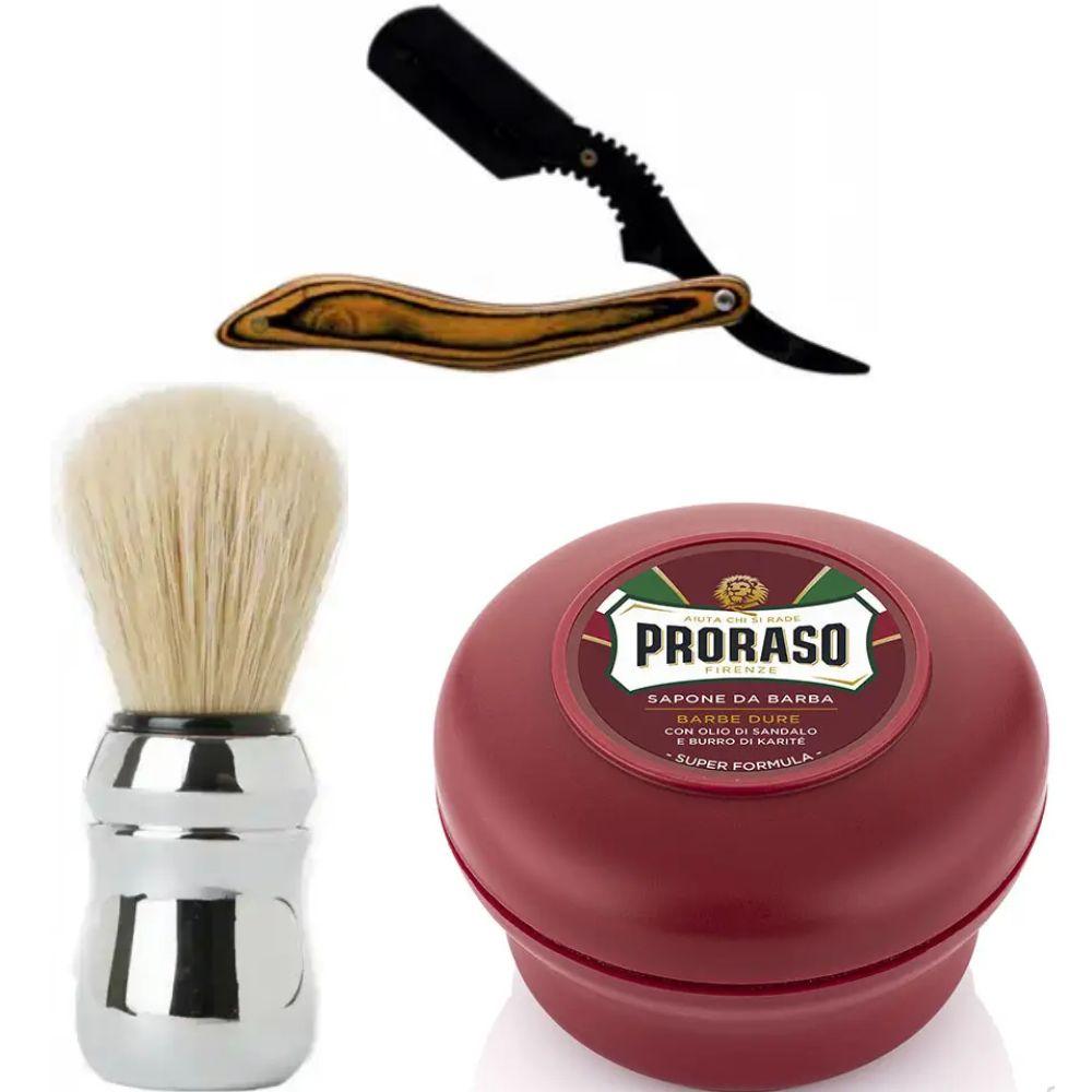 Небезпечна бритва/шавета розкладна Straight Razor + помазок Proraso + мило для гоління Proraso для жорсткої щетини з маслом, фото 1