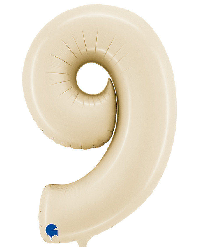 Куля цифра 9 фольгована 66см люкс (кремова)