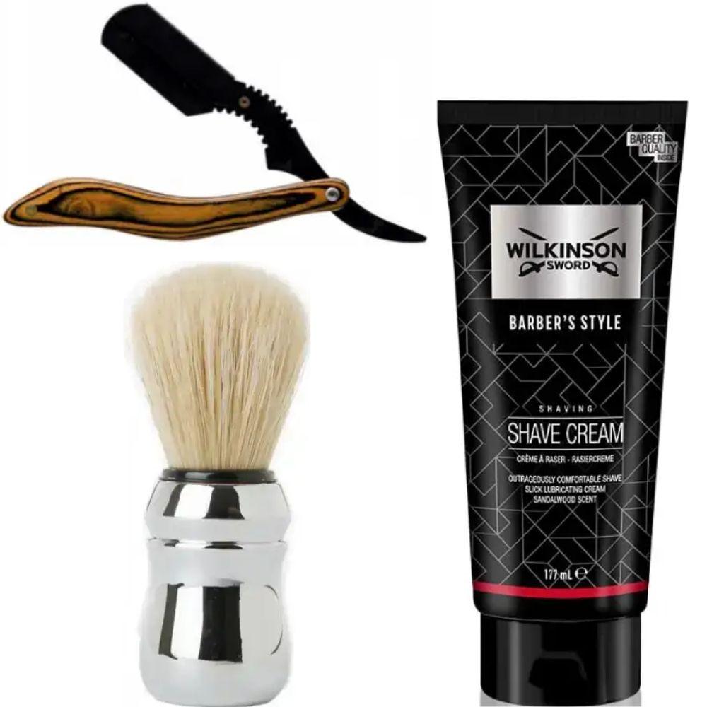 Небезпечна бритва/шавета розкладна Straight Razor + помазок Proraso + крем для гоління Wilkinson Sword Barber's Style Shave Cream, фото 1