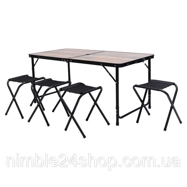 Розкладний стіл + 4 стільці кемпінговий набір для пікніка, риболовлі, відпочинку, туризму Коричневий JY-12060BR