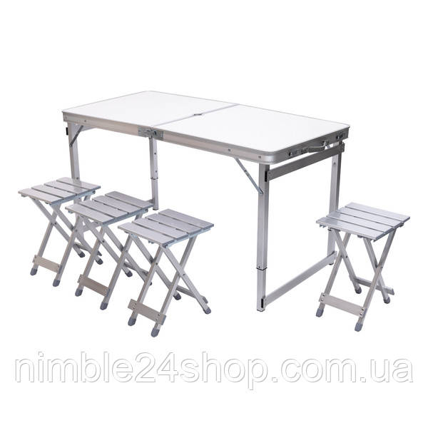 Розкладний стіл + 4 стільці кемпінговий набір для пікніка, риболовлі, відпочинку, туризму Білий JY-12061W