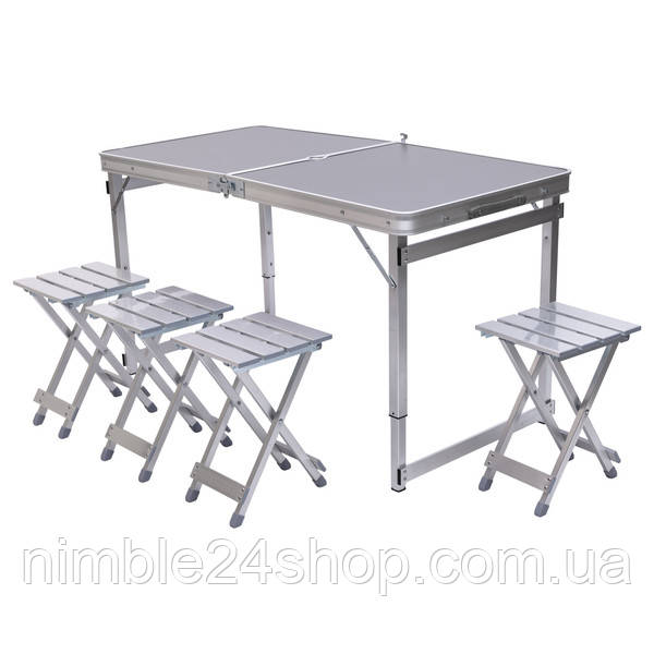 Розкладний стіл + 4 стільці кемпінговий набір для пікніка, риболовлі, відпочинку, туризму Сірий JY-12061G