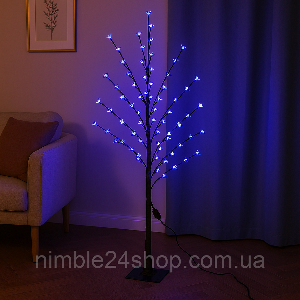 LED-дерево Сакура декоративне 1.5 м, 144 LED, синє світло, RGB, 8 режимів