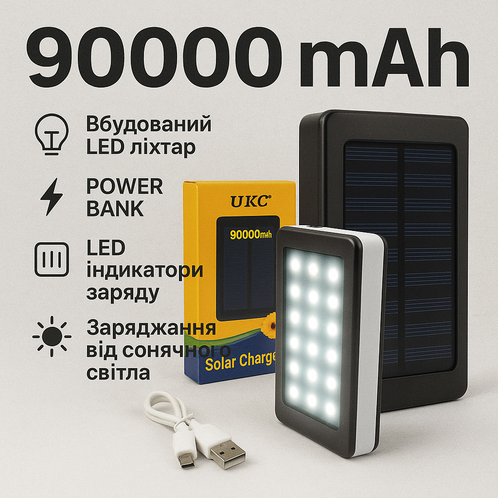 Повербанк для подорожей Power Bank Solar 90000 mAh, Акумулятор для зарядки телефону JF-29, фото 1