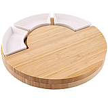 Дошка бамбукова кругла для сиру і закусок з ножами, дерев'яна сервірувальна менажниця діаметр 33 см, фото 5