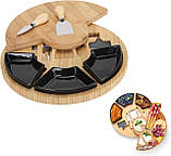 Дошка для сиру і закусок бамбукова кругла з ножами, дерев'яна менажниця діаметр 33 см колір чорний, фото 7