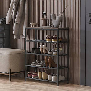 Полиця для взуття Слайм 4 Ferrum-decor 820x630x260 Чорний метал ДСП Дуб Сонома Трюфель 16 мм (FRD-105163)