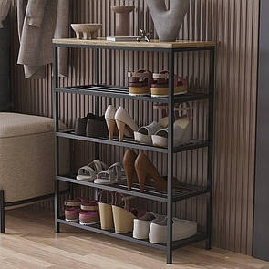 Полиця для взуття Слайм 4 Ferrum-decor 820x630x260 Чорний метал ДСП Дуб Сонома 16 мм (FRD-105162)