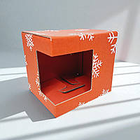 Коробка для чашки (120х95х100мм.) червона з білими сніжинками