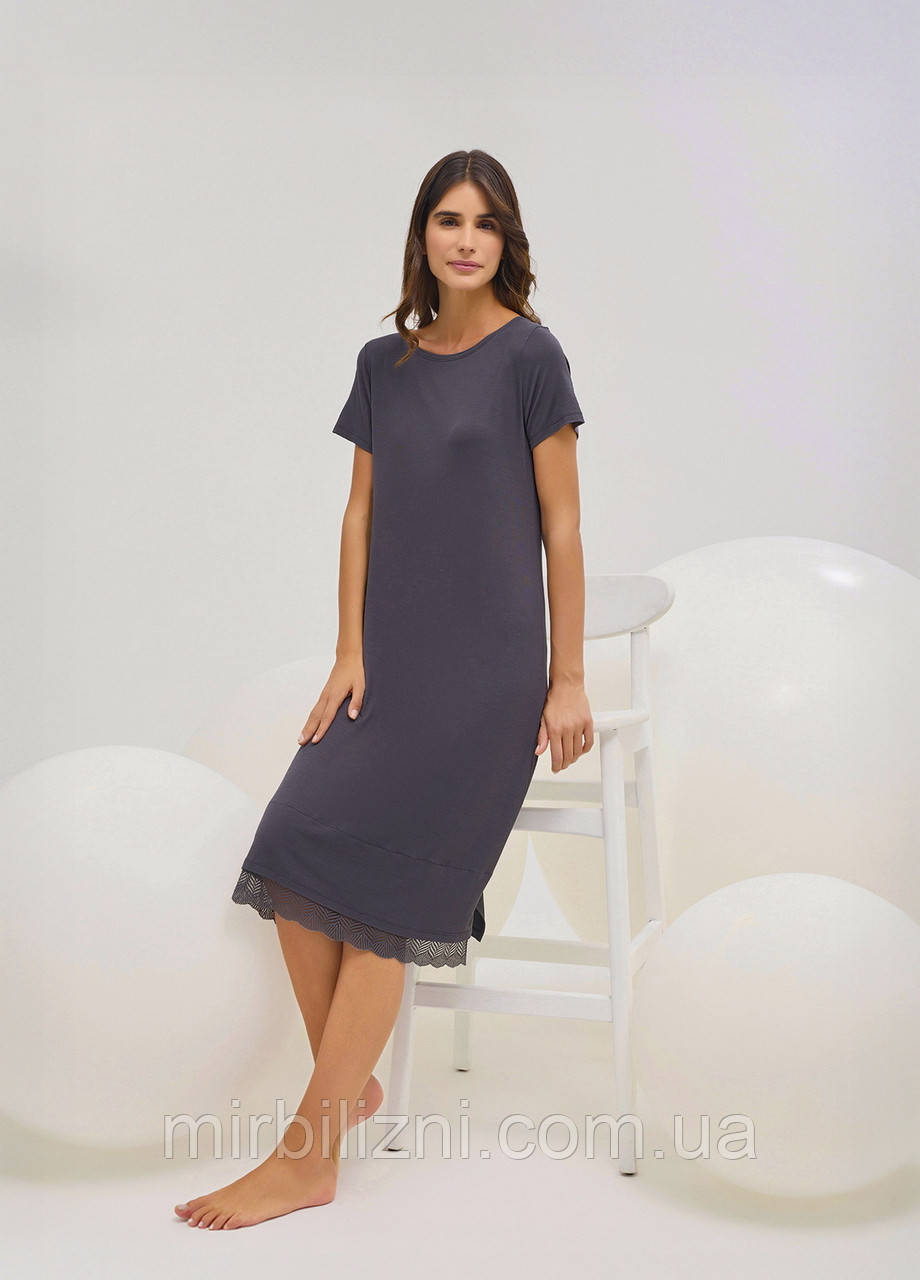 Сорочка Sevim сірий, арт.16652 (нічна рубашка, віскоза, мережива)