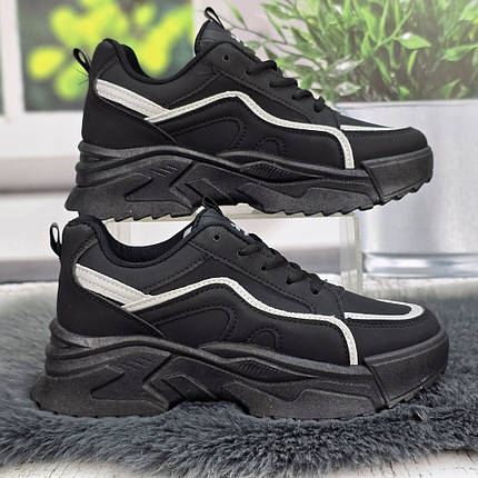 Кросівки жіночі Lilin чорні еко-шкіра на об'ємній підошві демісезонні 8141, фото 1