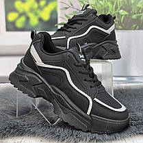 Кросівки жіночі Lilin чорні еко-шкіра на об'ємній підошві демісезонні 8141, фото 3