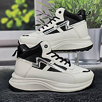 Кросівки жіночі Lilin білі з чорним еко-шкіра високі демісезонні 8134, фото 2