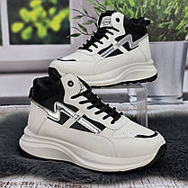 Кросівки жіночі Lilin білі з чорним еко-шкіра високі демісезонні 8134, фото 3