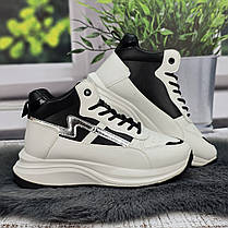 Кросівки жіночі Lilin білі з чорним еко-шкіра високі демісезонні 8134, фото 4