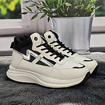 Кросівки жіночі Lilin білі з чорним еко-шкіра високі демісезонні 8134, фото 5