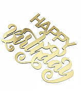 Топер дзеркальне золото Happy Birthday з пластику, фігурний стиль, 11 см × 7 см, чорна зворотна сторона