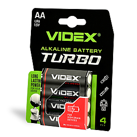 VIDEX LR6 AA Turbo 4blister Батарейка лужна