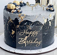 Топер на прозорій основі Happy Birthday квадратний, дзеркальне золото, 9 × 10 см