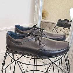 Чоловічі шкіряні туфлі на шнурках, колір чорний. 41 розмір