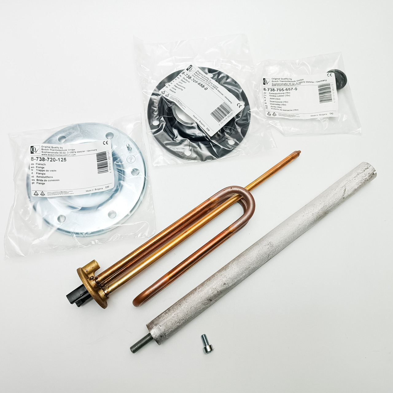 Тен для бойлера Bosch Tronic, Tesy, Hi-therm 1500 Вт у зборі з анодом, двома прокладками та флянцем. Італія, фото 1