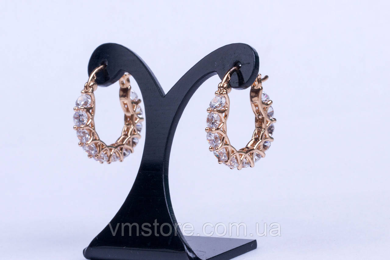 Сережки кільця, жіночі сережки з камінчиками, фото 1