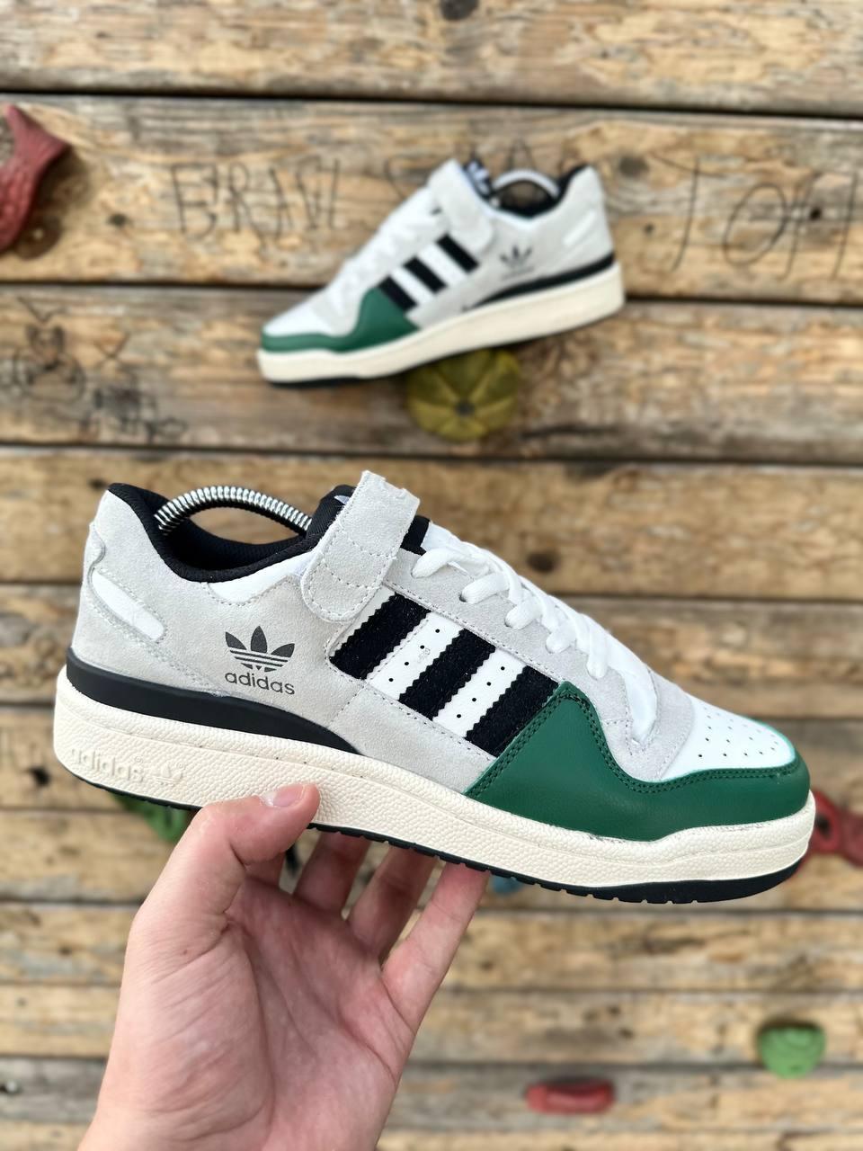 Чоловічі кросівки Adidas Forum Low White Green Білі Взуття Адідас Форум Лов замша шкіра на липучці демісезон, фото 1