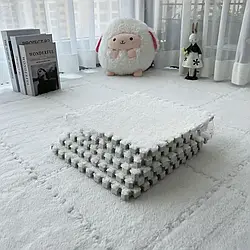 Килимок-пазл з плюшевим покриттям, 10 деталей (30х30см), Білий / М'який пазл для підлоги / Дитячий килимок-пазл