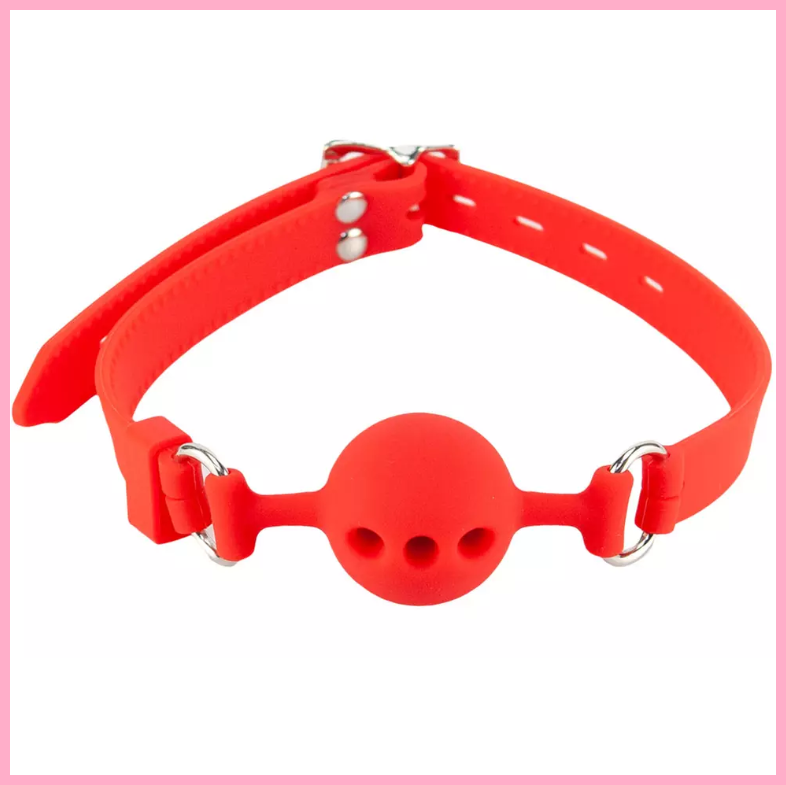 Червоний кляп з отворами для повітря, Сиконовий кляп для ігор БДСМ, Садо мазо аксесуари, Інтимні іграшки, фото 1