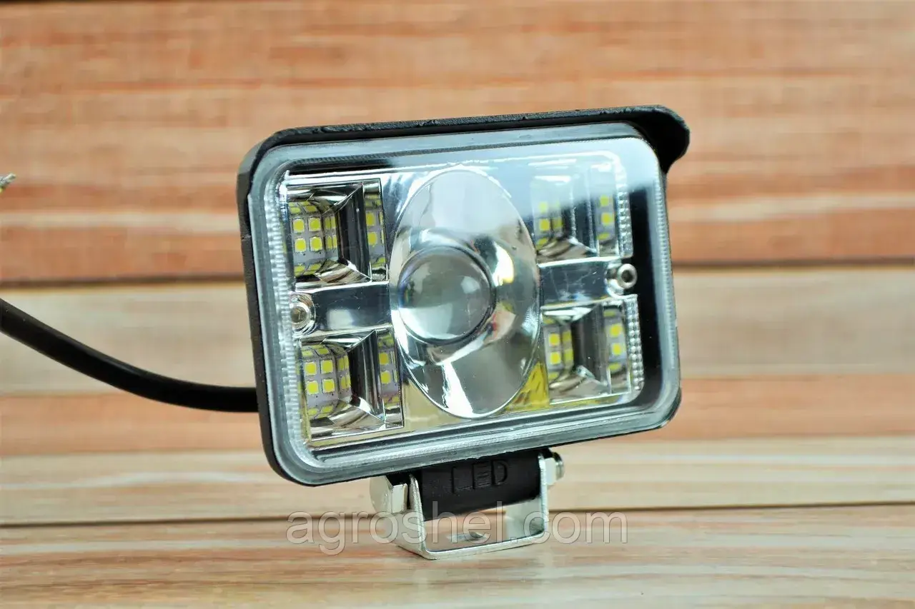 Фара LED прямокутна 58W 6000K-3000К (18 діодів) (11,5 см х 8 см х 5 см) (ближнє + дальнє + жовте світло), фото 1