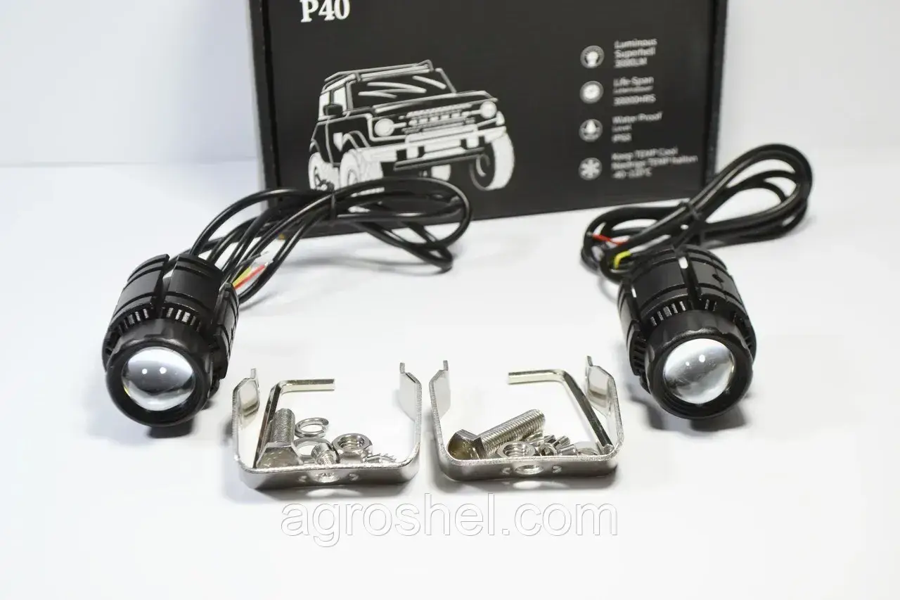 Додаткова світлодіодна (LED лінз) фара 30 Вт кругла два режими світла (Дальній + Ближній) (Жовтий +, фото 1