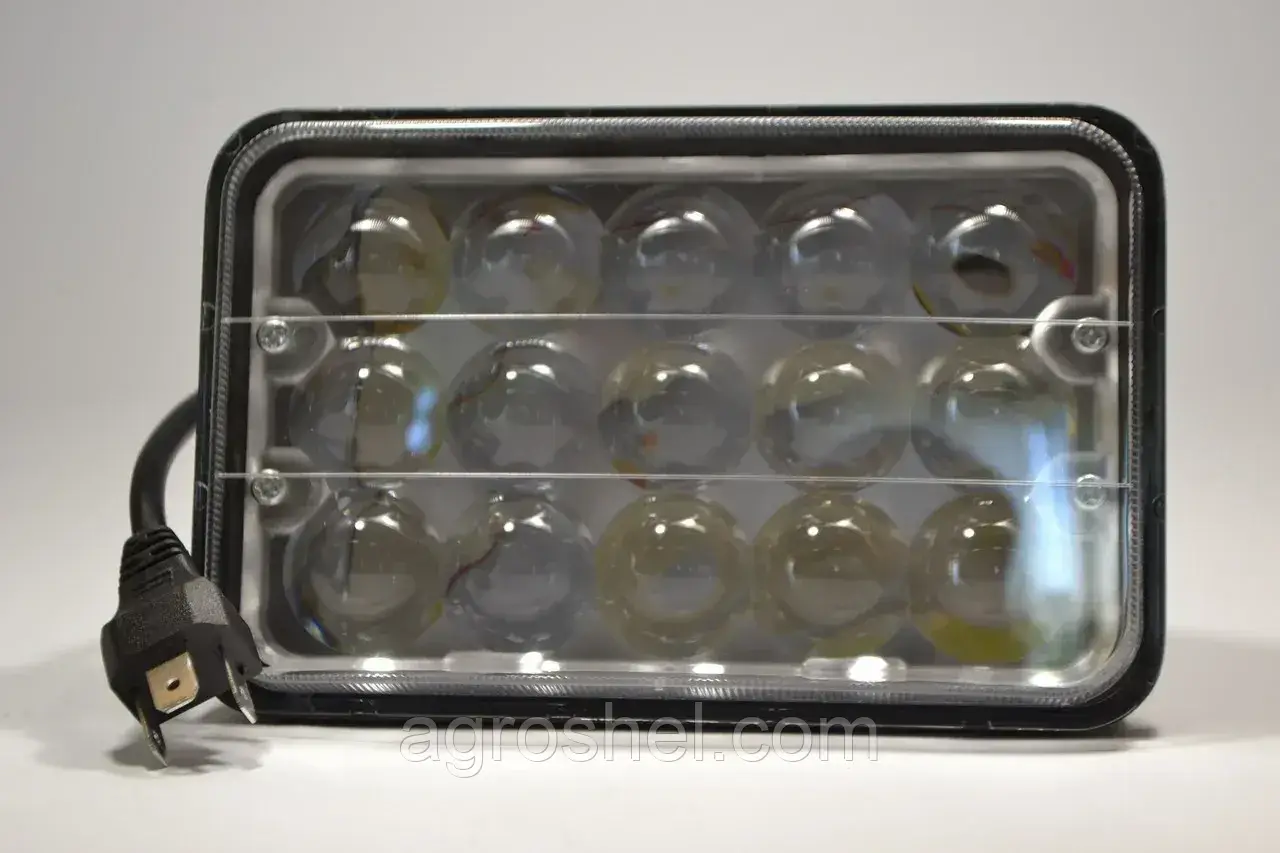 Світлодіодна LED фара 43Вт прямокутна 43W, 15 ламп, дальній та ближній промінь 10/30Вт, фото 1
