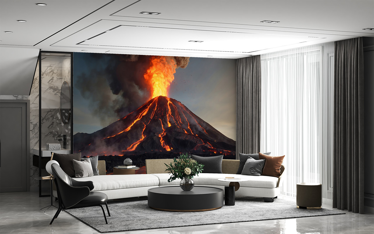 Фотошпалери самоклеюча плівка Oracal брутальний принт акцент на стіну "Вулкан з лавою", фото 1
