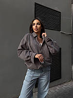 Крутий якісний модний жіночий бомбер сірий 42-48