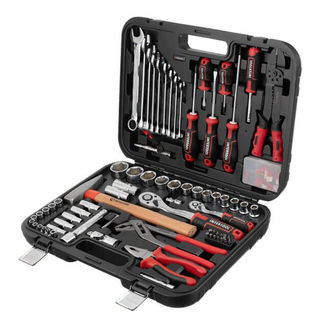 Набір інструментів 1/2" & 1/4", 100 од., Cr-V STORM ТМ "ІНТЕРТУЛ" ET-8100 (високий інструмент), фото 1