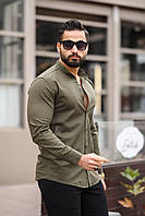 Приталенная хлопковая рубашка коричневого цвета Турция Повседневная рубашка для мужчин с воротником-стойка