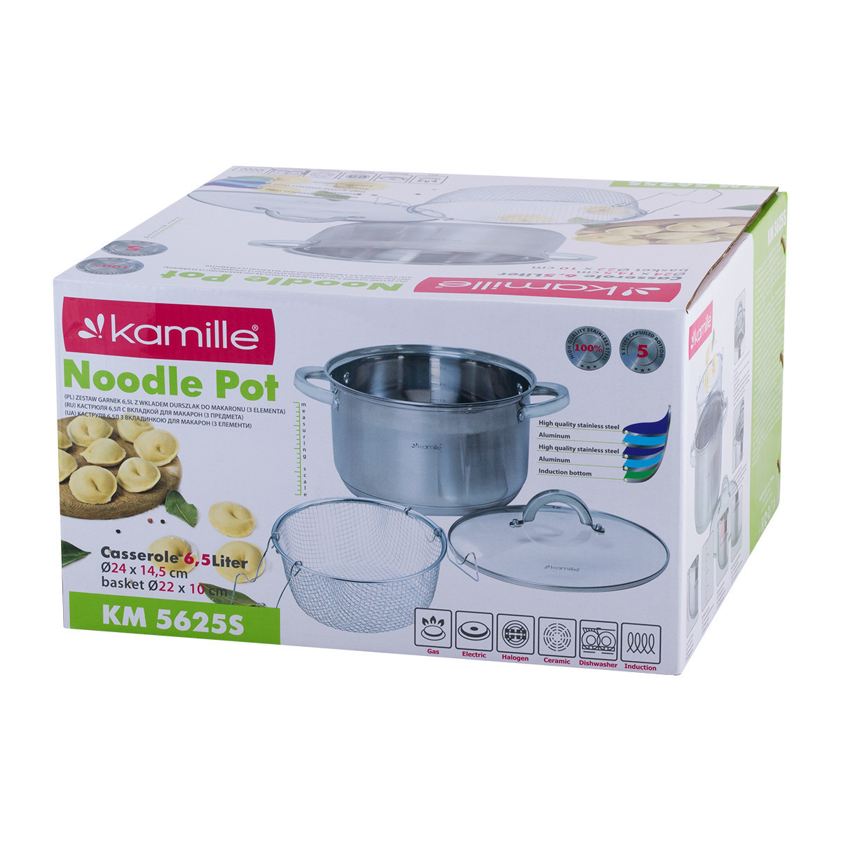 Каструля-фритюрниця 6,5 л із сіткою для фритюру Kamille KM-5625S з неіржавкої сталі, фото 1