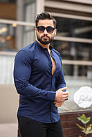 Модная синяя рубашка с длинным рукавом на пуговицах Мужская злопковая рубашка с воротником-стойка под джинсы