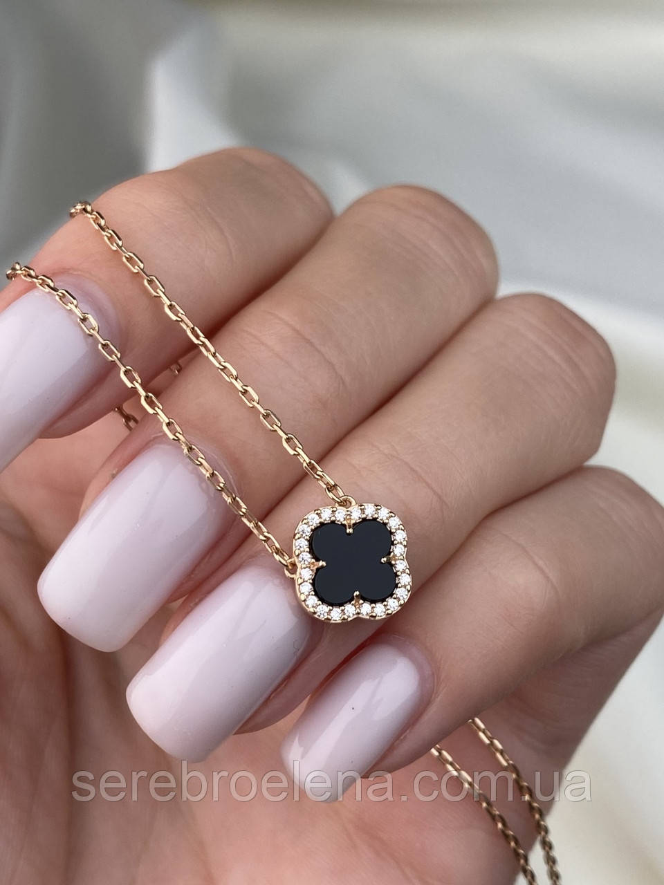 Кольє срібне з оніксом д.10, позолота, фото 1