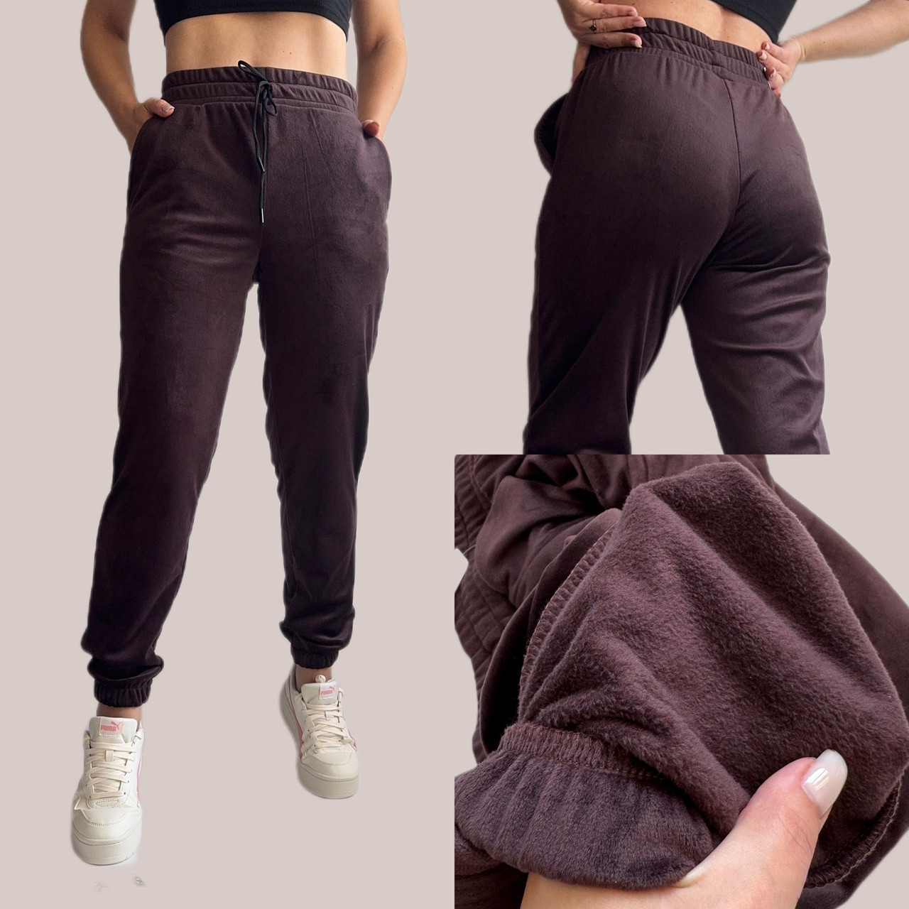 Стильні велюрові штани, No 0170 коричневі