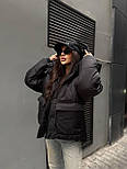 Куртка тепла об'ємна оверсайз зимова зі знімним капюшоном із накладними кишенями, розміри 42/44, 46/48, 50/52, фото 10