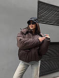 Куртка тепла об'ємна оверсайз зимова зі знімним капюшоном із накладними кишенями, розміри 42/44, 46/48, 50/52, фото 3