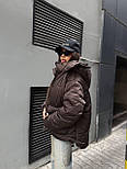 Куртка тепла об'ємна оверсайз зимова зі знімним капюшоном із накладними кишенями, розміри 42/44, 46/48, 50/52, фото 2