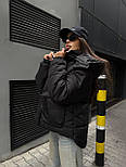 Куртка тепла об'ємна оверсайз зимова зі знімним капюшоном із накладними кишенями, розміри 42/44, 46/48, 50/52, фото 8